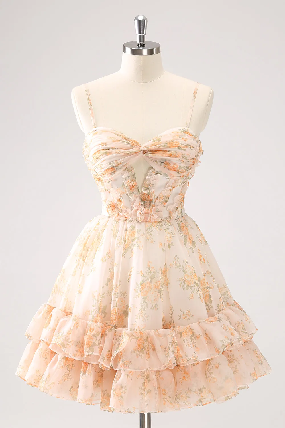 Lilac A-Line Floral Prints Ruffled Tiered Mini Dress