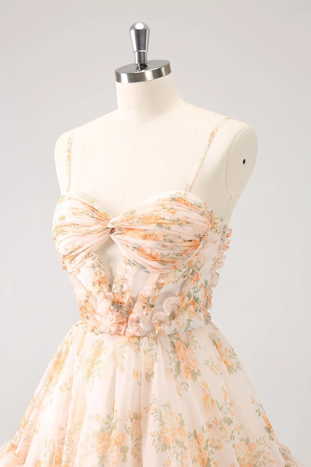 Lilac A-Line Floral Prints Ruffled Tiered Mini Dress