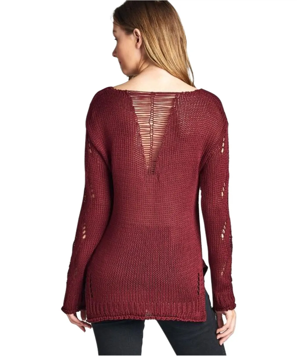 Long Sleeve Distressed Sweater