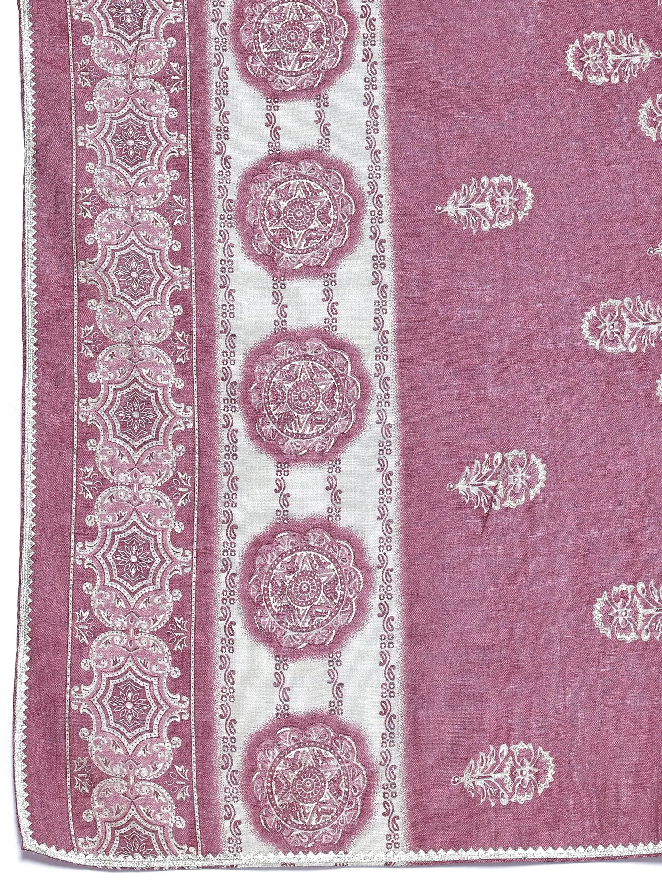 Mauve Printed Silk Blend Anarkali Suit With Dupatta