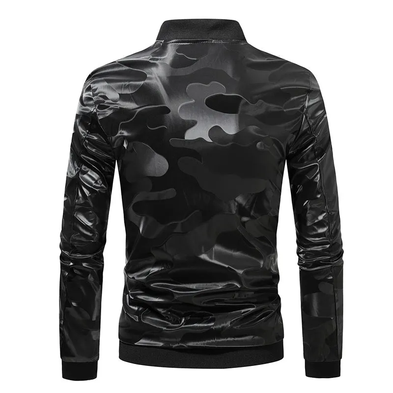 Men's Camouflage Quick Dry Stylish Jacket Slim Fit Leather Coat | JK86