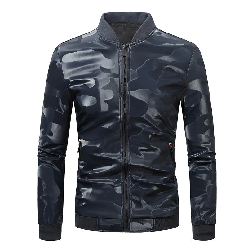 Men's Camouflage Quick Dry Stylish Jacket Slim Fit Leather Coat | JK86