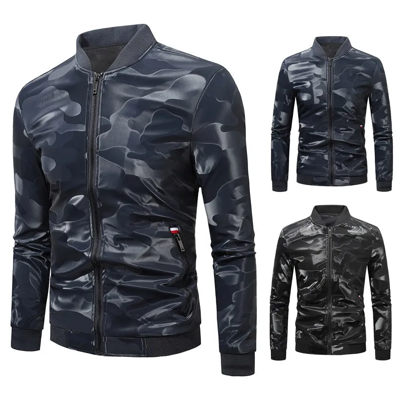 Men's Camouflage Quick Dry Stylish Jacket Slim Fit Leather Coat | JK86