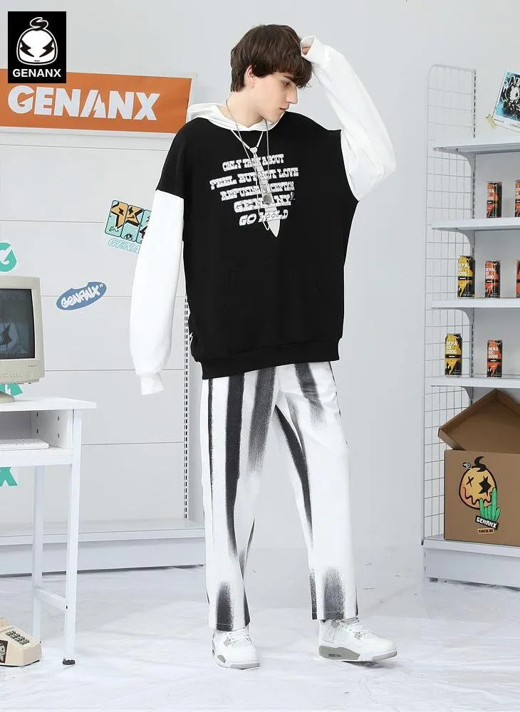 Minimalist Color Block Patchwork Letter Print Hoodies