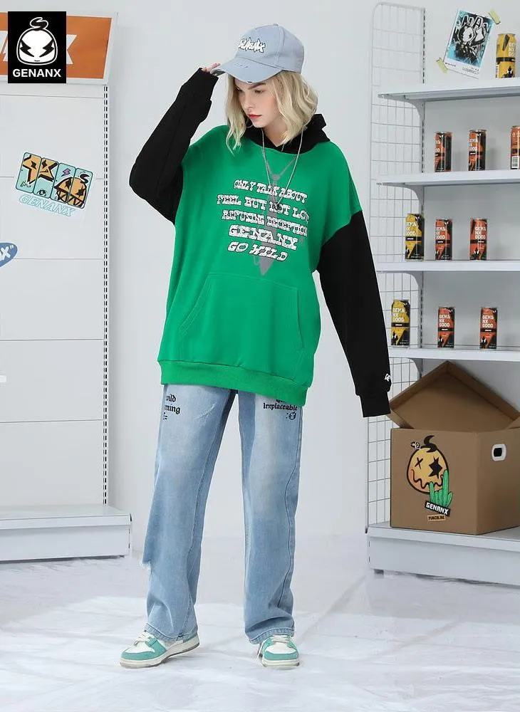 Minimalist Color Block Patchwork Letter Print Hoodies