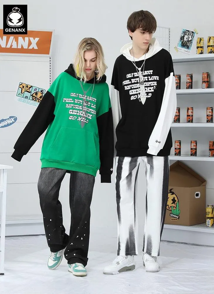 Minimalist Color Block Patchwork Letter Print Hoodies