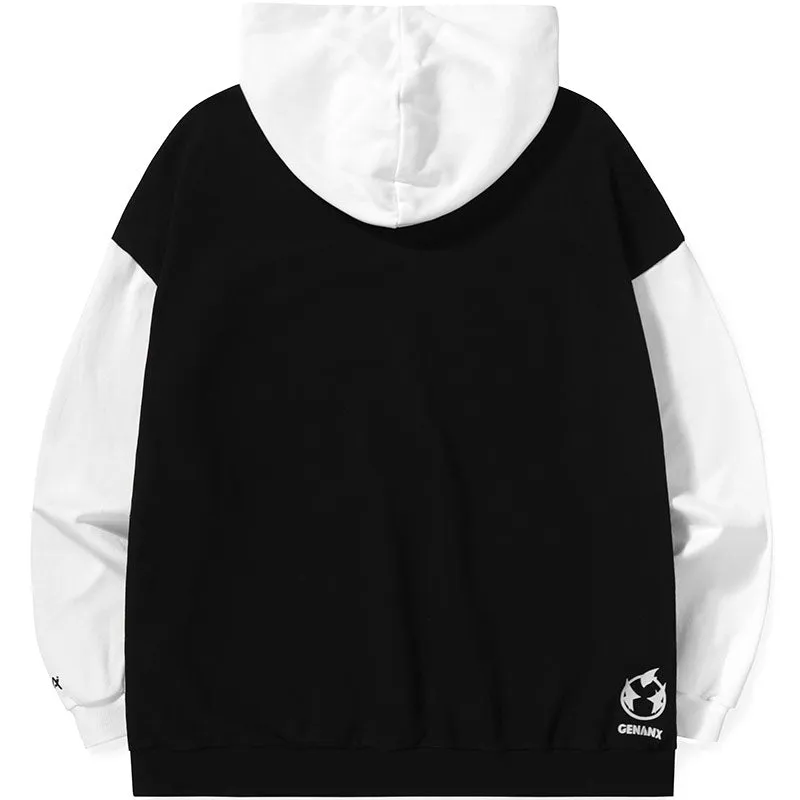 Minimalist Color Block Patchwork Letter Print Hoodies