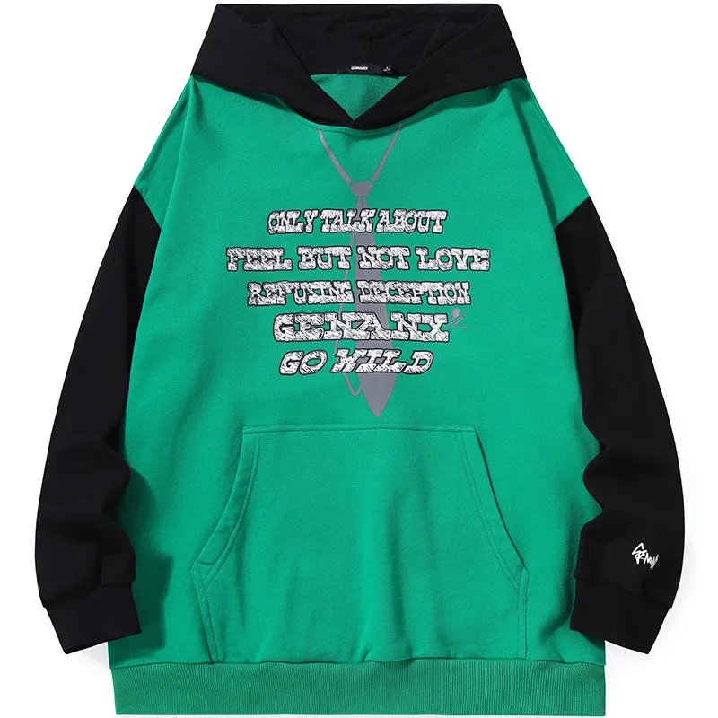 Minimalist Color Block Patchwork Letter Print Hoodies