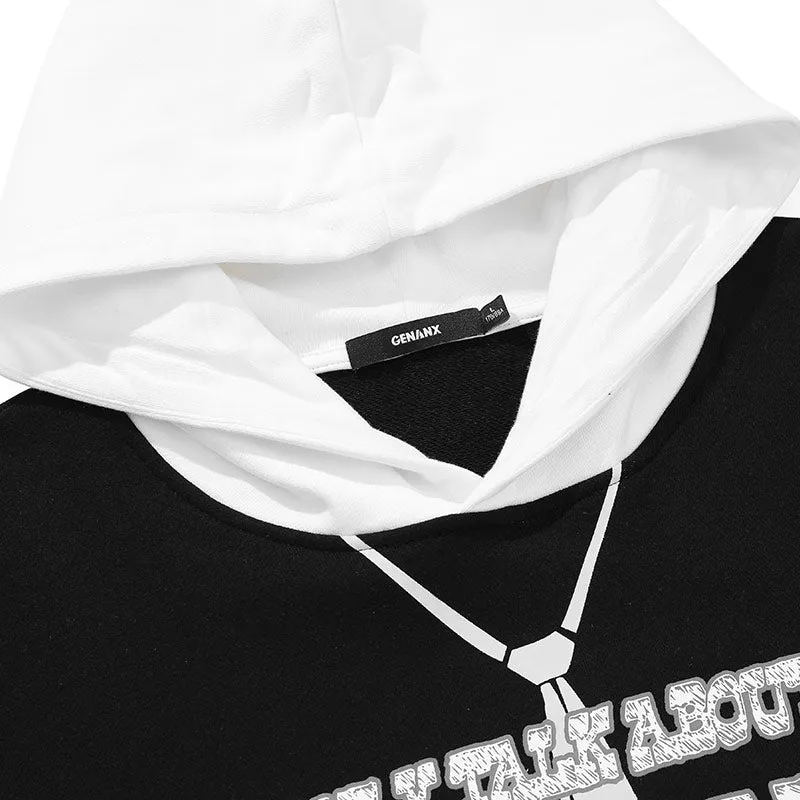 Minimalist Color Block Patchwork Letter Print Hoodies