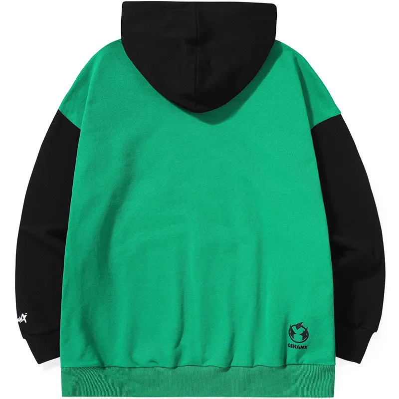 Minimalist Color Block Patchwork Letter Print Hoodies