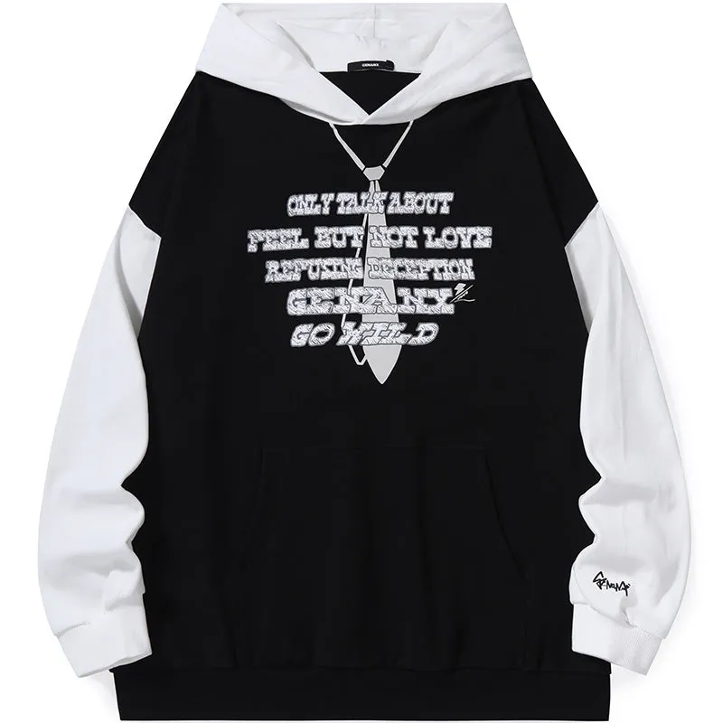 Minimalist Color Block Patchwork Letter Print Hoodies