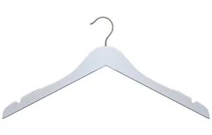 NAHANCO 20117 Flat 17” Wooden Top Hanger with Brushed Chrome Hook, White (Pack of 100)