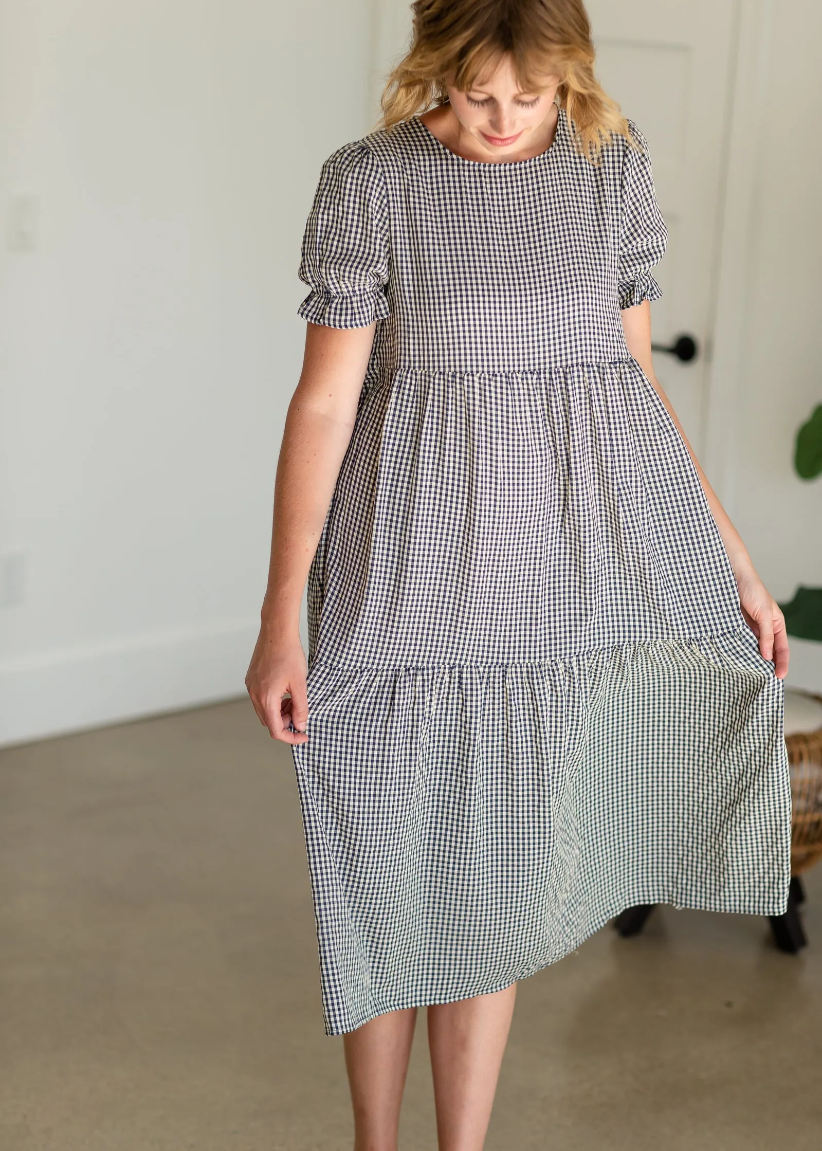 Navy Tiered Gingham Midi Dress -FINAL SALE