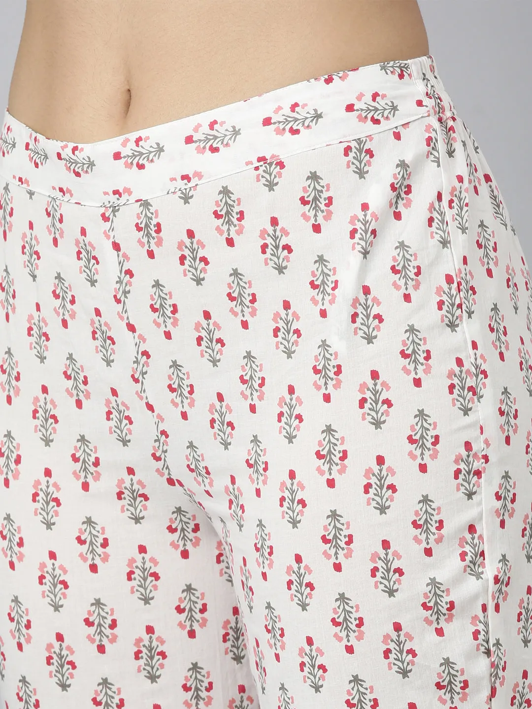 Neerus Red Regular Straight Printed Kurta and Trousers With Dupatta