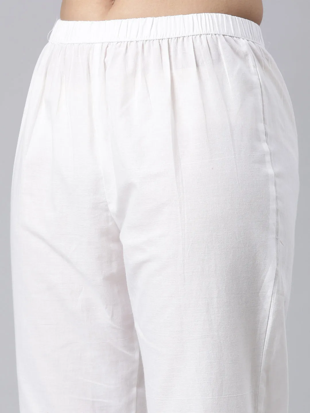 Neerus White Regular Anarkali Kurta and Trousers With Dupatta
