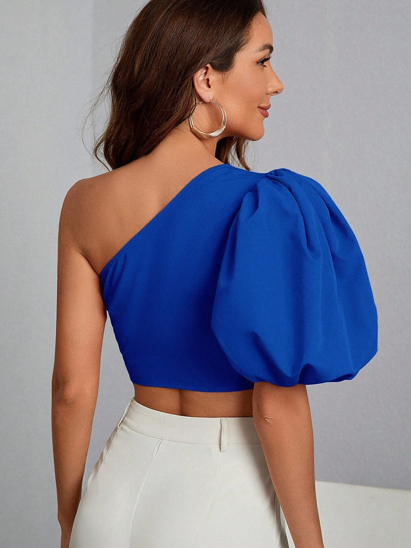 One Shoulder Puff Sleeve Crop Top