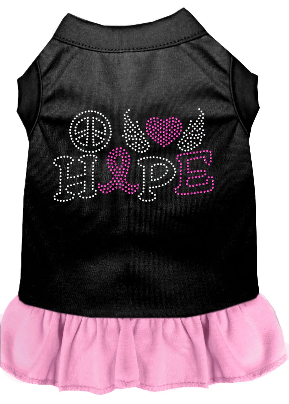 Peace Love Hope Breast Cancer Rhinestone Pet Dress Black With Light Pink Lg