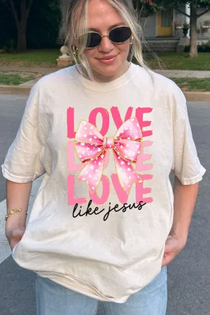 Pink Bow Love Like Jesus Comfort Colors Adult Ring-Spun Cotton Tee