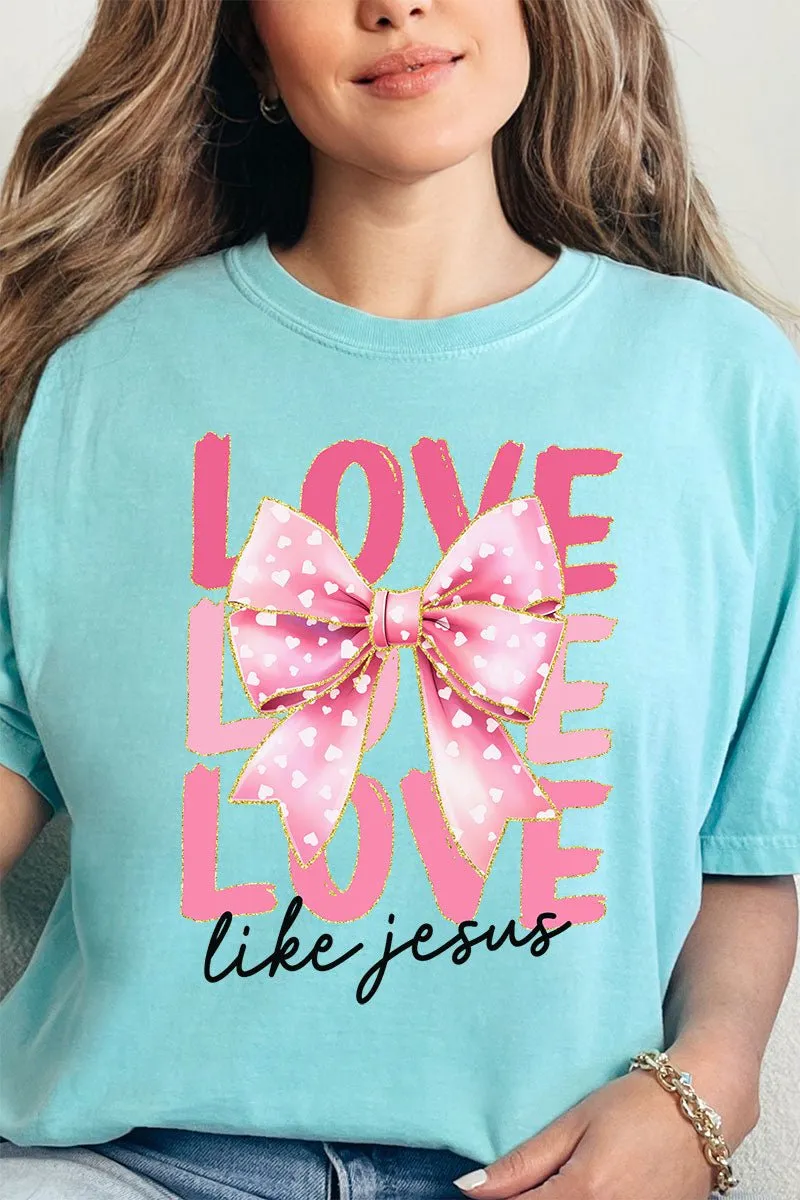 Pink Bow Love Like Jesus Comfort Colors Adult Ring-Spun Cotton Tee
