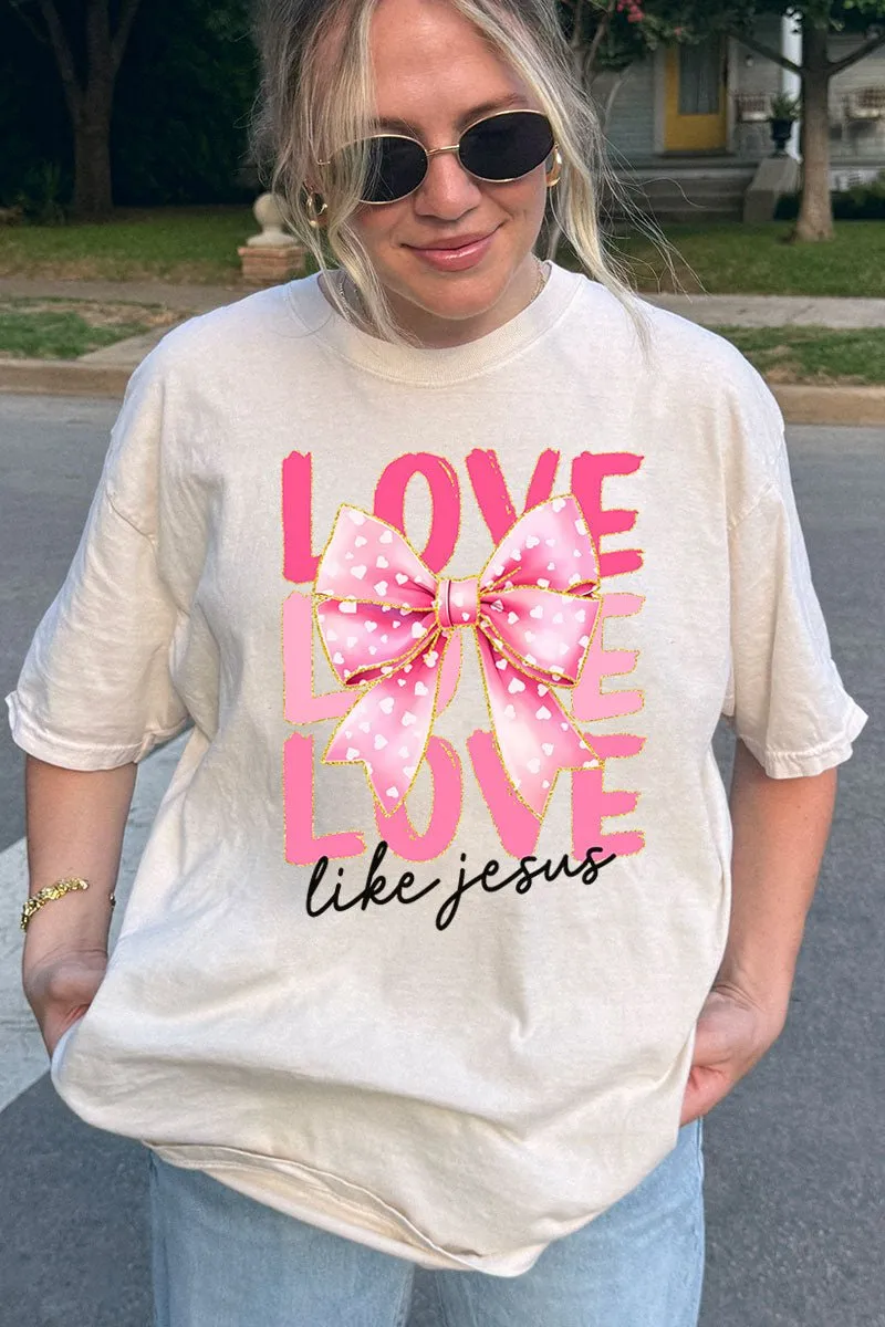 Pink Bow Love Like Jesus Comfort Colors Adult Ring-Spun Cotton Tee
