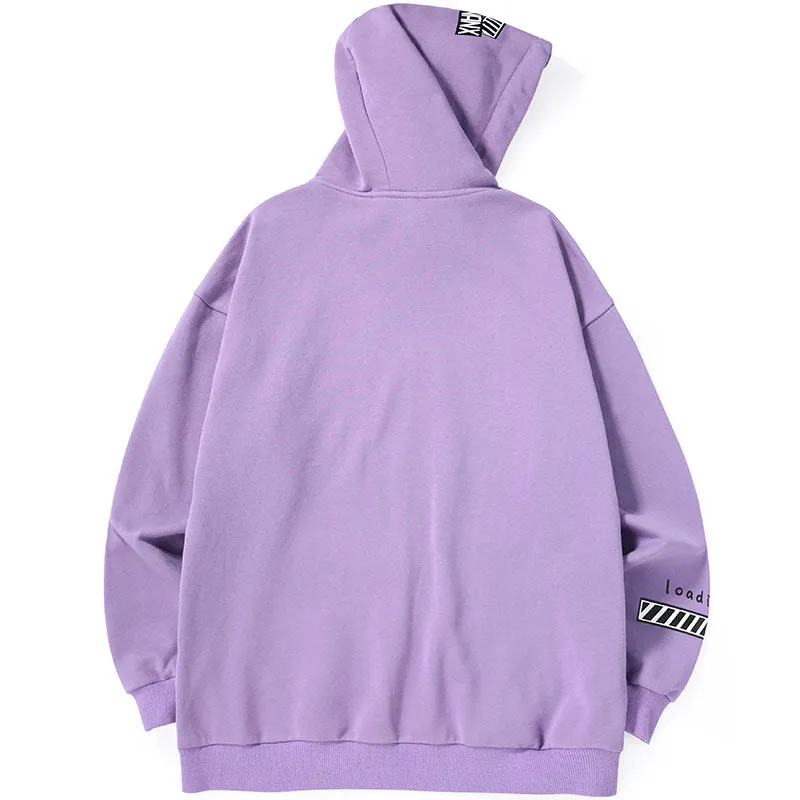 Plaid Patchwork Cartoon Print Pocket Pullover Hoodies