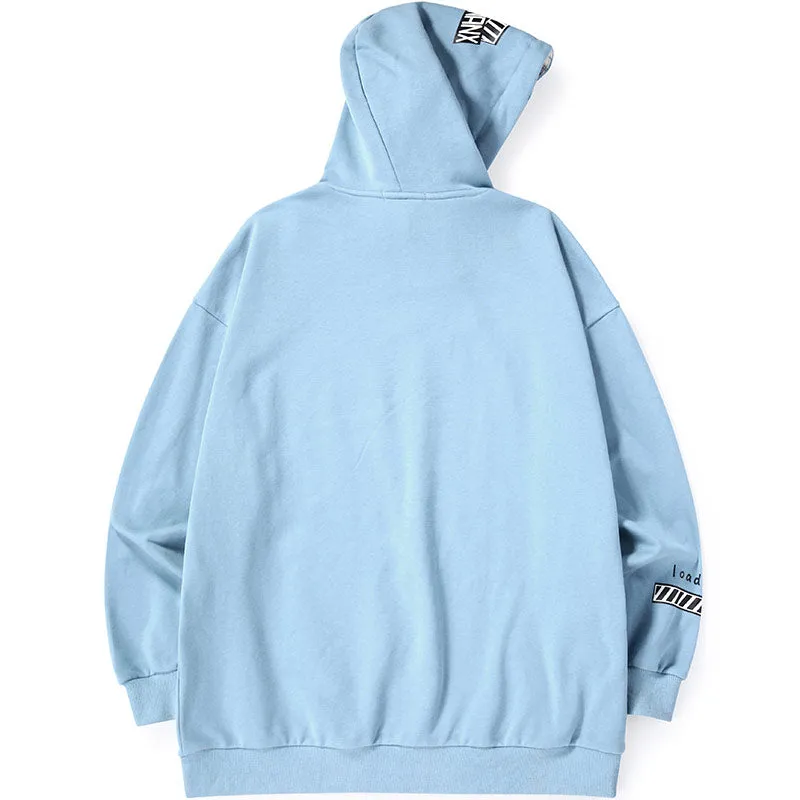 Plaid Patchwork Cartoon Print Pocket Pullover Hoodies