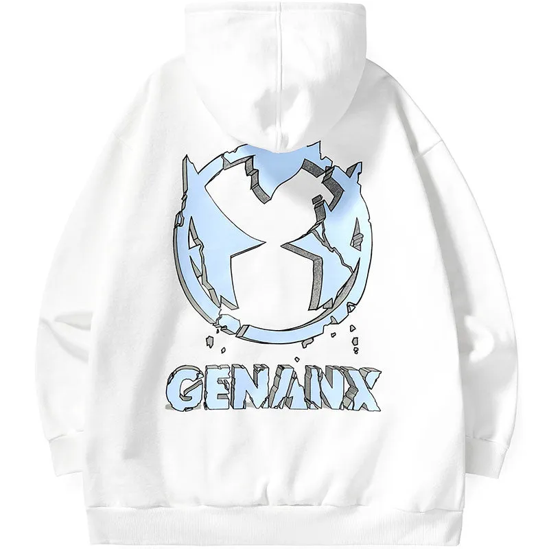 Plain Cartoon Print Kangaroo Pocket Hoodies