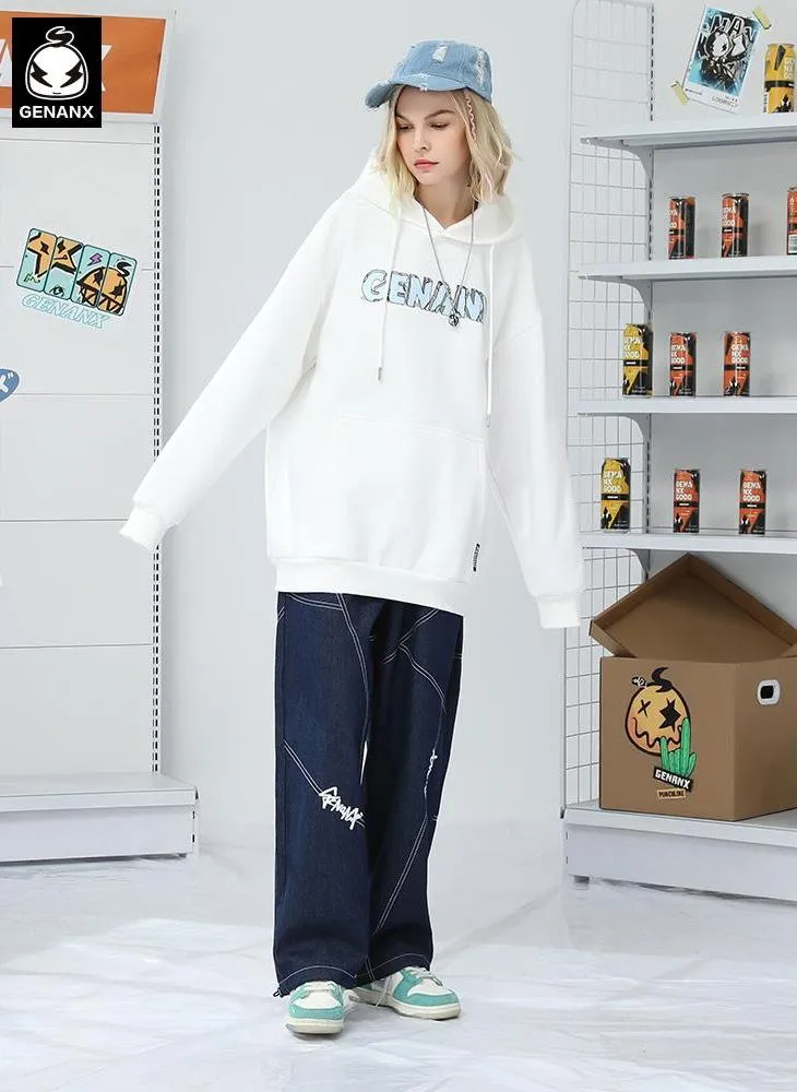 Plain Cartoon Print Kangaroo Pocket Hoodies