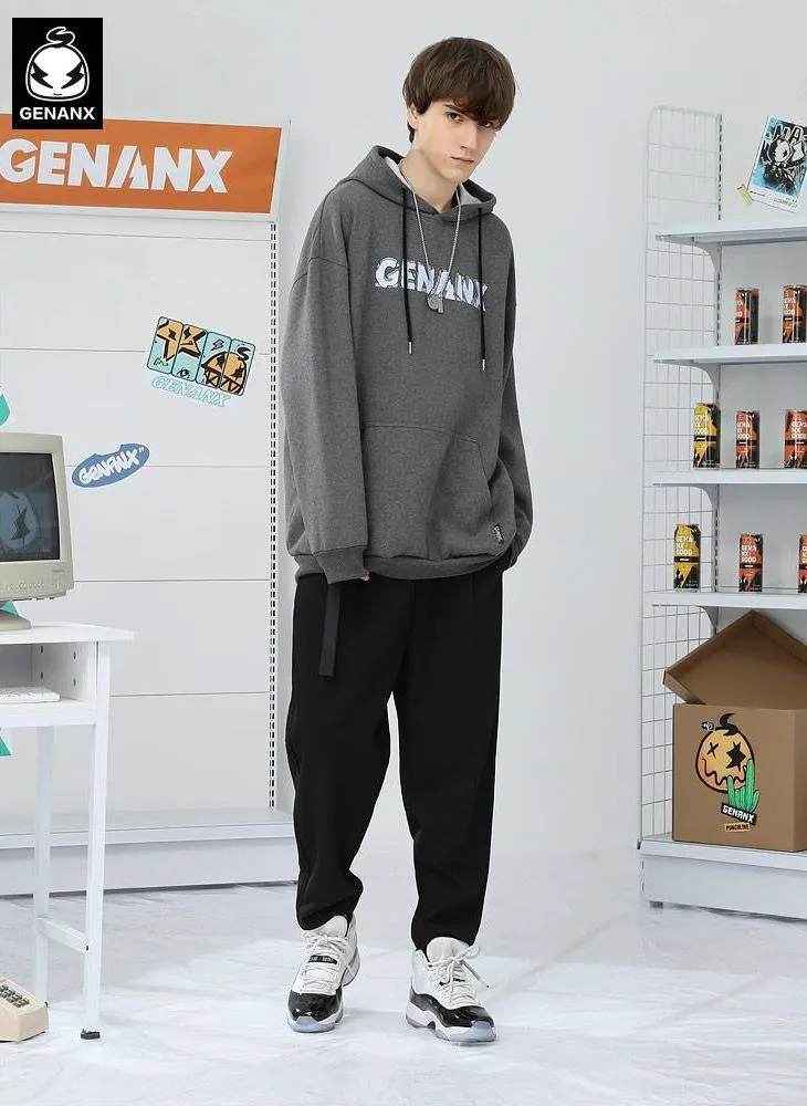 Plain Cartoon Print Kangaroo Pocket Hoodies