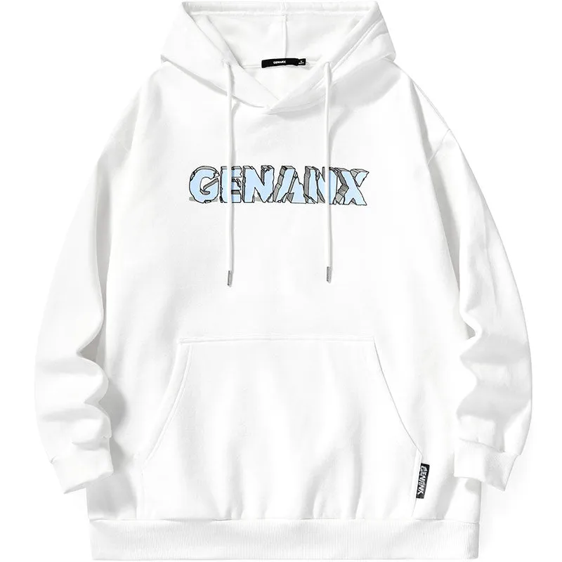 Plain Cartoon Print Kangaroo Pocket Hoodies