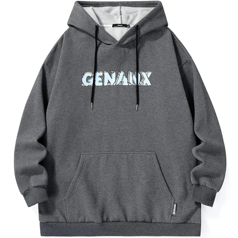 Plain Cartoon Print Kangaroo Pocket Hoodies