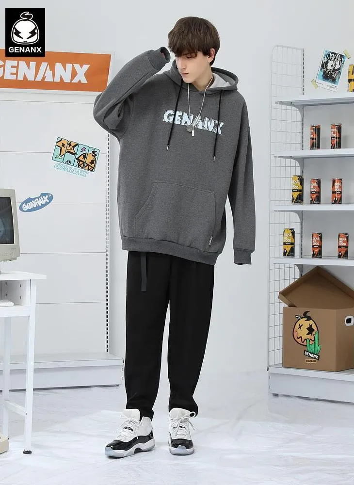 Plain Cartoon Print Kangaroo Pocket Hoodies