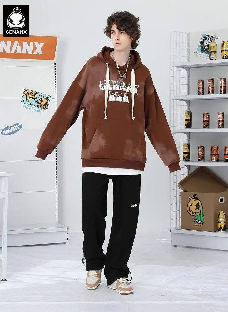 Plain Letter Print Kangaroo Pocket Hoodies