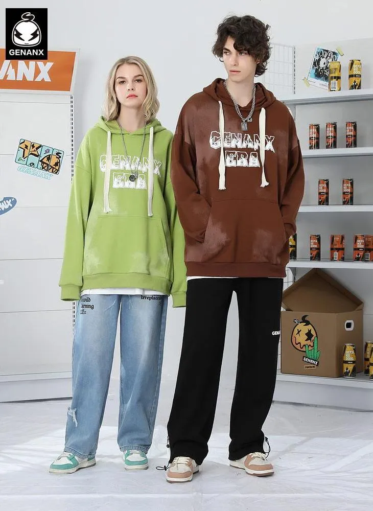 Plain Letter Print Kangaroo Pocket Hoodies