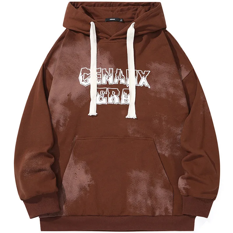 Plain Letter Print Kangaroo Pocket Hoodies