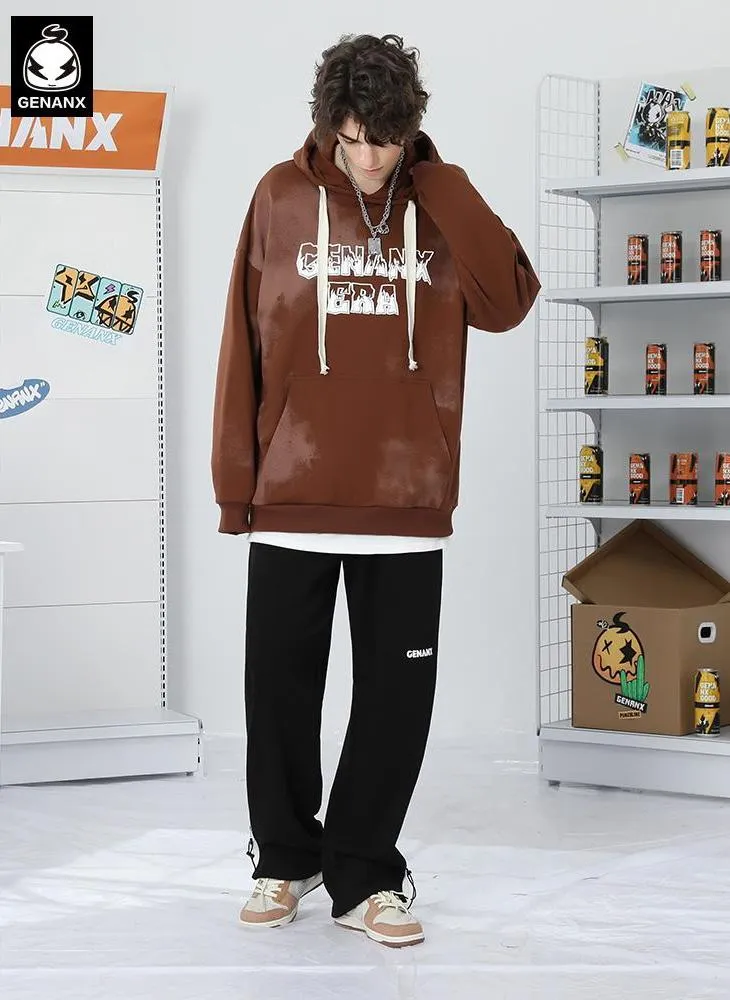 Plain Letter Print Kangaroo Pocket Hoodies