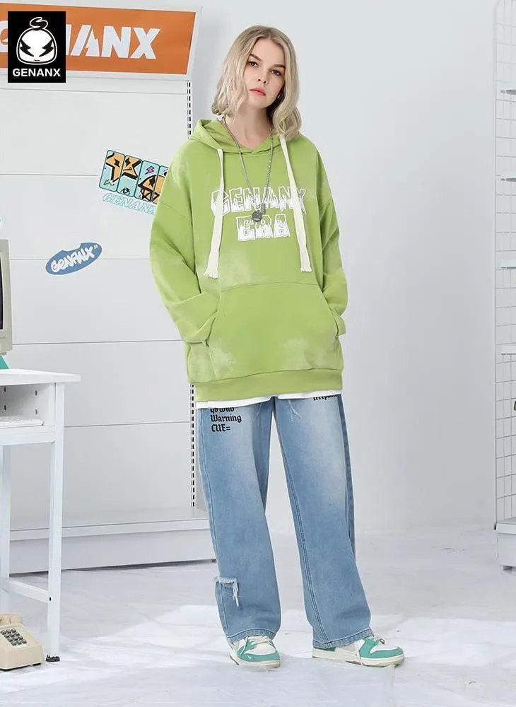 Plain Letter Print Kangaroo Pocket Hoodies