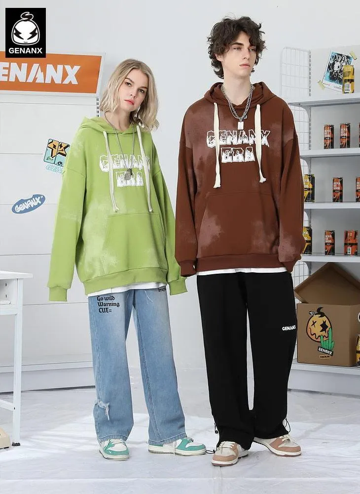 Plain Letter Print Kangaroo Pocket Hoodies