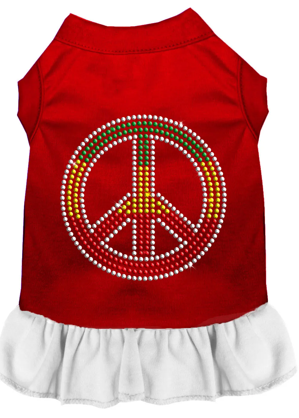 Rhinestone Rasta Peace Dress Red With White Med