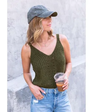 Rustic Ribbed Sweater Tank Top Military