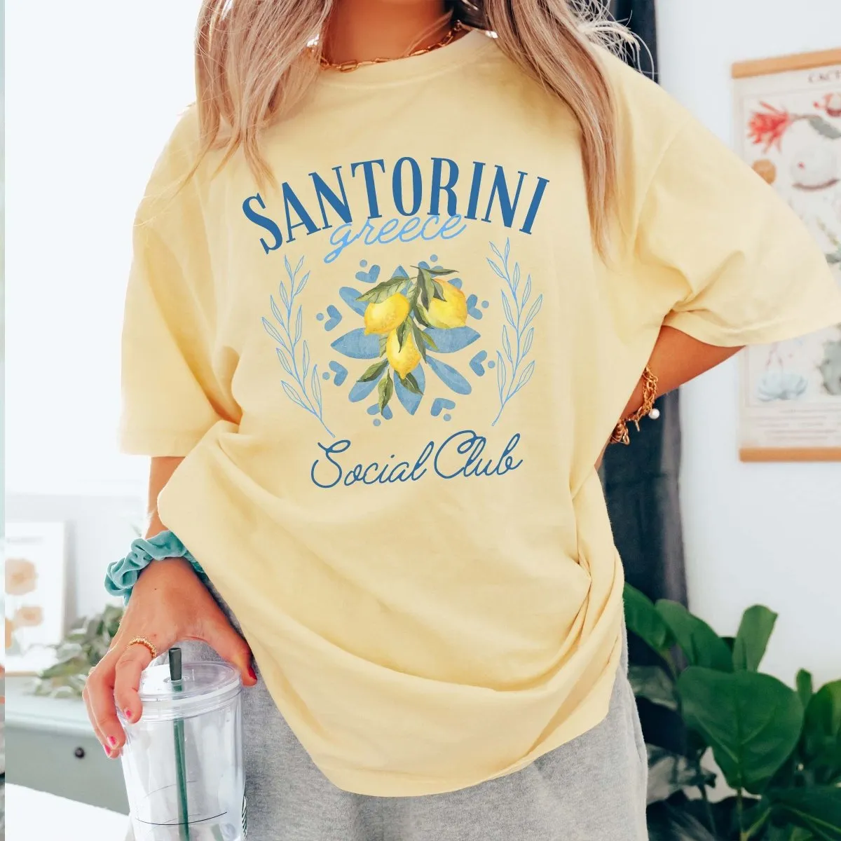Santorini Greece Social Club Comfort Color Tee - Wholesale Trending Tee