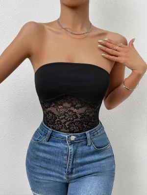 SHEIN Contrast Lace Tube Top