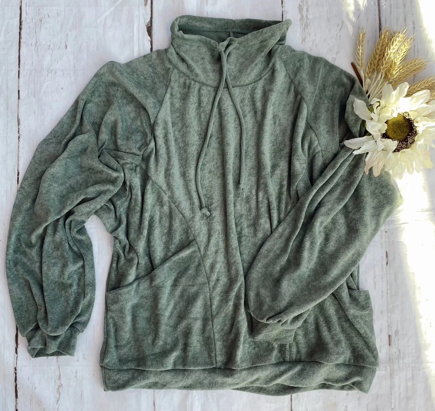 Soft Clouds Are Olive Cowl Top