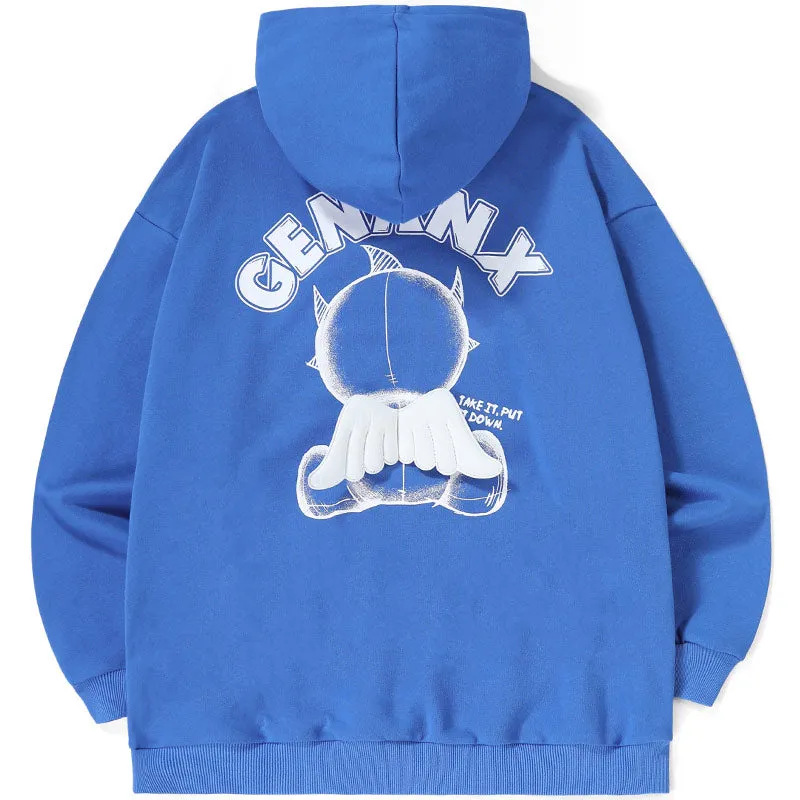 Wing Print Raglan Sleeve Pullover Hoodies