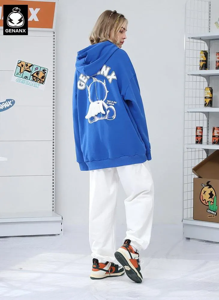Wing Print Raglan Sleeve Pullover Hoodies