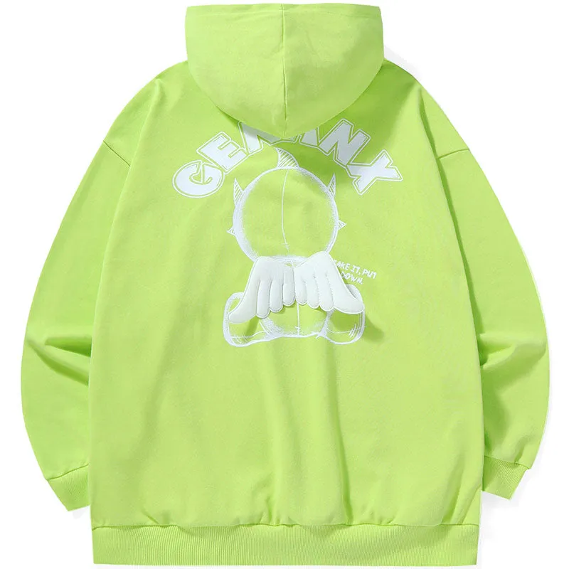 Wing Print Raglan Sleeve Pullover Hoodies