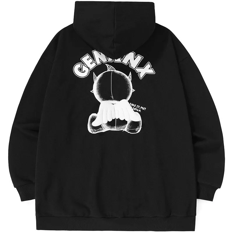 Wing Print Raglan Sleeve Pullover Hoodies